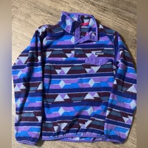 Patagonia Girls Geometric Crewneck Sweater in Purple and Blue